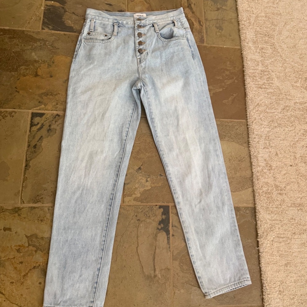 Pistola Brie High Rise Straight Leg Logan  Light Wash exposed Button Fly Jeans